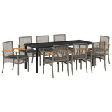Set da Pranzo per Giardino 9 pcs Grigio e Nero Rattan