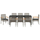 Set da Pranzo per Giardino 9 pcs Grigio e Nero Rattan