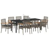 Set da Pranzo per Giardino 9 pcs Grigio e Nero Rattan