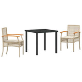Set da Pranzo per Giardino 3 pcs Beige e Nero Rattan