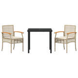 Set da Pranzo per Giardino 3 pcs Beige e Nero Rattan