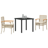 Set da Pranzo per Giardino 3 pcs Beige e Nero Rattan