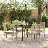 Set da Pranzo per Giardino 5 pcs Beige e Nero Rattan