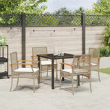 Set da Pranzo per Giardino 5 pcs Beige e Nero Rattan