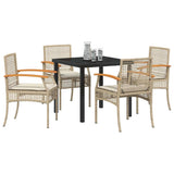 Set da Pranzo per Giardino 5 pcs Beige e Nero Rattan