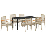 Set da Pranzo per Giardino 7 pcs Beige e Nero Rattan