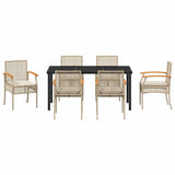 Set da Pranzo per Giardino 7 pcs Beige e Nero Rattan