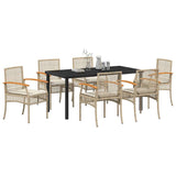 Set da Pranzo per Giardino 7 pcs Beige e Nero Rattan