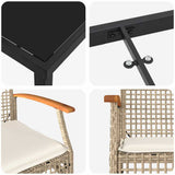 Set da Pranzo per Giardino 7 pcs Beige e Nero Rattan