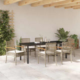 Set da Pranzo per Giardino 7 pcs Beige e Nero Rattan