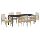 Set da Pranzo per Giardino 7 pcs Beige e Nero Rattan