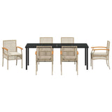 Set da Pranzo per Giardino 7 pcs Beige e Nero Rattan