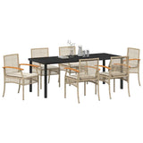 Set da Pranzo per Giardino 7 pcs Beige e Nero Rattan