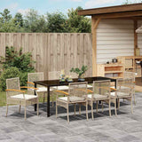 Set da Pranzo per Giardino 9 pcs Beige e Nero Rattan