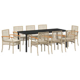 Set da Pranzo per Giardino 9 pcs Beige e Nero Rattan