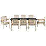 Set da Pranzo per Giardino 9 pcs Beige e Nero Rattan