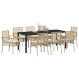 Set da Pranzo per Giardino 9 pcs Beige e Nero Rattan