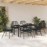 Set da Pranzo per Giardino 7 pcs Nero polyrattan
