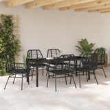 Set da Pranzo per Giardino 7 pcs Nero polyrattan
