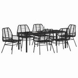 Set da Pranzo per Giardino 7 pcs Nero polyrattan