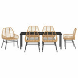 Set da Pranzo per Giardino 7 pcs Marrone polyrattan