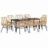Set da Pranzo per Giardino 9 pcs Marrone polyrattan