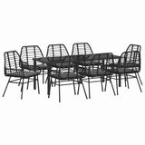 Set da Pranzo per Giardino 9 pcs Nero polyrattan