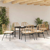 Set da Pranzo per Giardino 7 pcs Marrone polyrattan