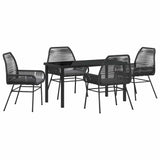 Set da Pranzo per Giardino con cuscino 5 pcs Nero polyrattan