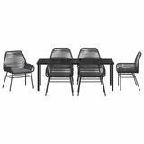 Set da Pranzo per Giardino con cuscino 7 pcs Nero polyrattan