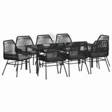 Set da Pranzo per Giardino con cuscino 9 pcs Nero polyrattan