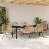 Set da Pranzo per Giardino con cuscino 7 pcs Marrone polyrattan