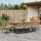 Set da Pranzo per Giardino con cuscino 9 pcs Marrone polyrattan