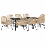 Set da Pranzo per Giardino con cuscino 9 pcs Marrone polyrattan