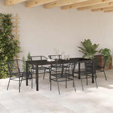 Set da Pranzo per Giardino 7 pcs Nero polyrattan