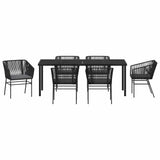 Set da Pranzo per Giardino con cuscino 7 pcs Nero