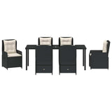 Set da Pranzo per Giardino 7 pcs Nero polyrattan