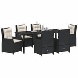 Set da Pranzo per Giardino 7 pcs Nero polyrattan