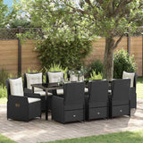 Set da Pranzo per Giardino 9 pcs Nero polyrattan