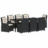 Set da Pranzo per Giardino 9 pcs Nero polyrattan