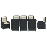 Set da Pranzo per Giardino 9 pcs Nero polyrattan
