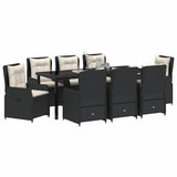 Set da Pranzo per Giardino 9 pcs Nero polyrattan