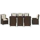 Set da Pranzo per Giardino 9 pcs Marrone polyrattan