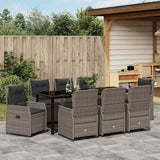 Set da Pranzo per Giardino 9 pcs Grigio polyrattan
