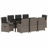 Set da Pranzo per Giardino 9 pcs Grigio polyrattan