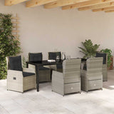 Set da Pranzo per Giardino 7 pcs Grigio chiaro polyrattan