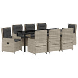 Set da Pranzo per Giardino 9 pcs Grigio chiaro polyrattan