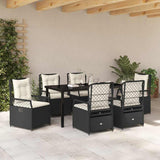 Set da Pranzo per Giardino 7 pcs Nero polyrattan