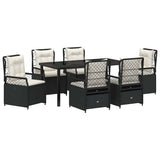 Set da Pranzo per Giardino 7 pcs Nero polyrattan