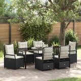 Set da Pranzo per Giardino 7 pcs Nero polyrattan